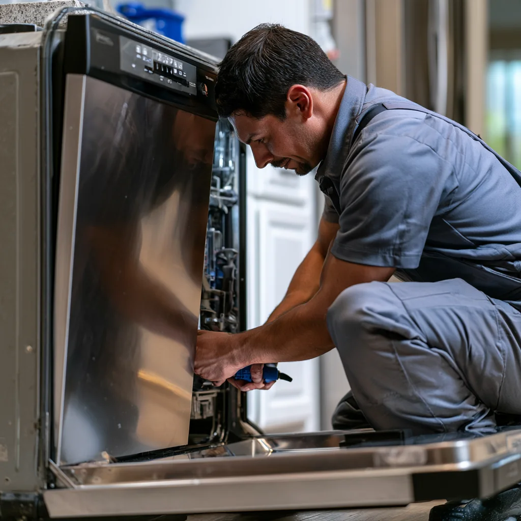 Technician accessing internal components during appliance repair
